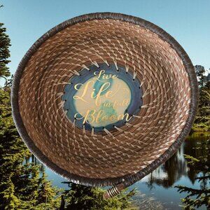 Pine Needle Round Basket Handmade Signed Moo Moo 2020